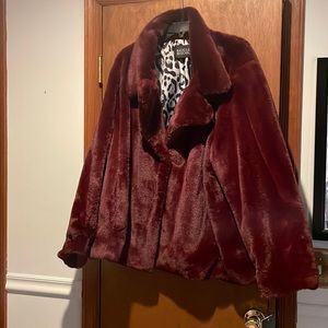 Badgley Mischka Maroon faux fur jacket